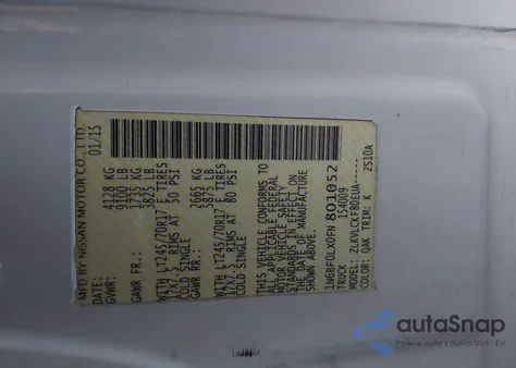 2015 Nissan Nv Cargo Nv2500 Hd S V6/Sl V6/Sv V6 z USA, uszkodzony, nr VIN 1N6BF0LX0FN801052